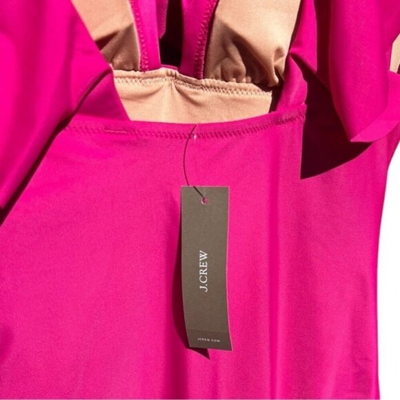 🌻NEW w.tag J. Crew Fuschia Ruched Ruffle One-Piece Swimsuit - Picture 8 of 12